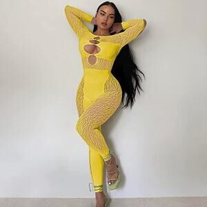 Sprifloral Women Sexy Off Shoulder Leopard Print Sheer Mesh Jumpsuits NWT large